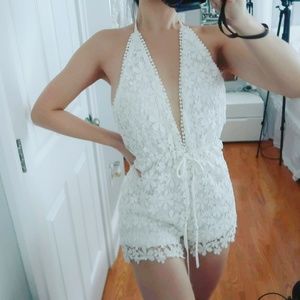 Lace crochet white romper